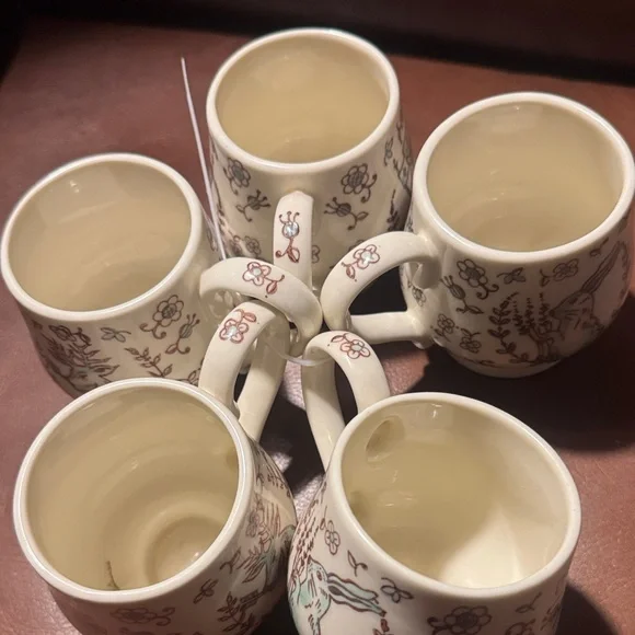 Anthropologie 5pc set Floral animal Ceramic Mugs - Picture 4 of 5